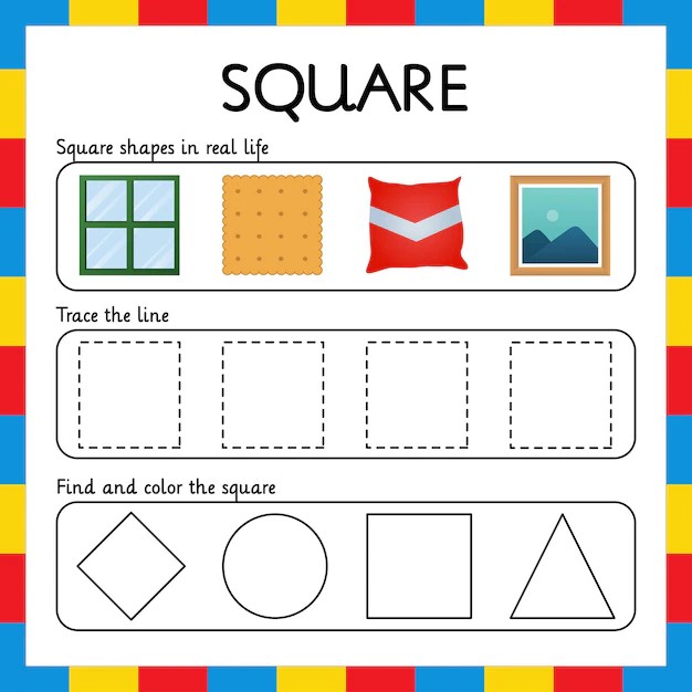 Premium Vector | Square shape worksheet