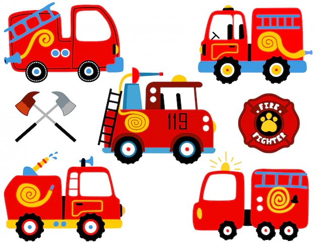 Vector set of fire engine cartoon Vector | Premium Download