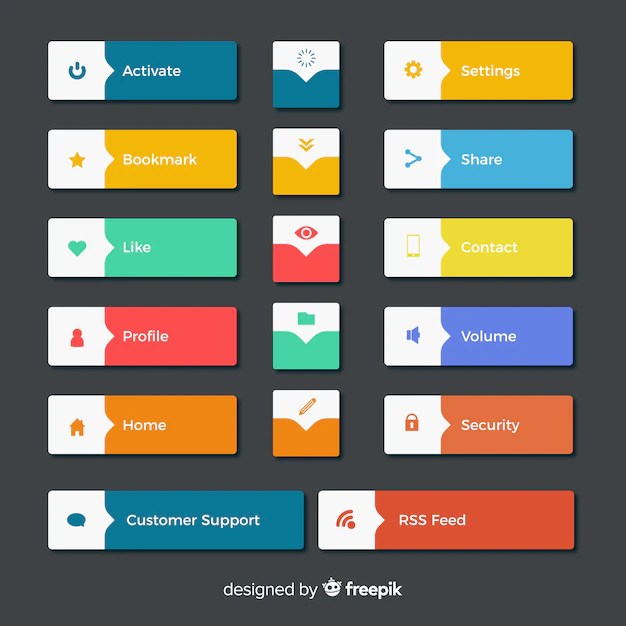 フラットデザインのカラフルなwebデザインのボタンコレクション 無料のベクター