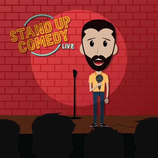 Stand up comedia comic guy en el escenario Vector Premium