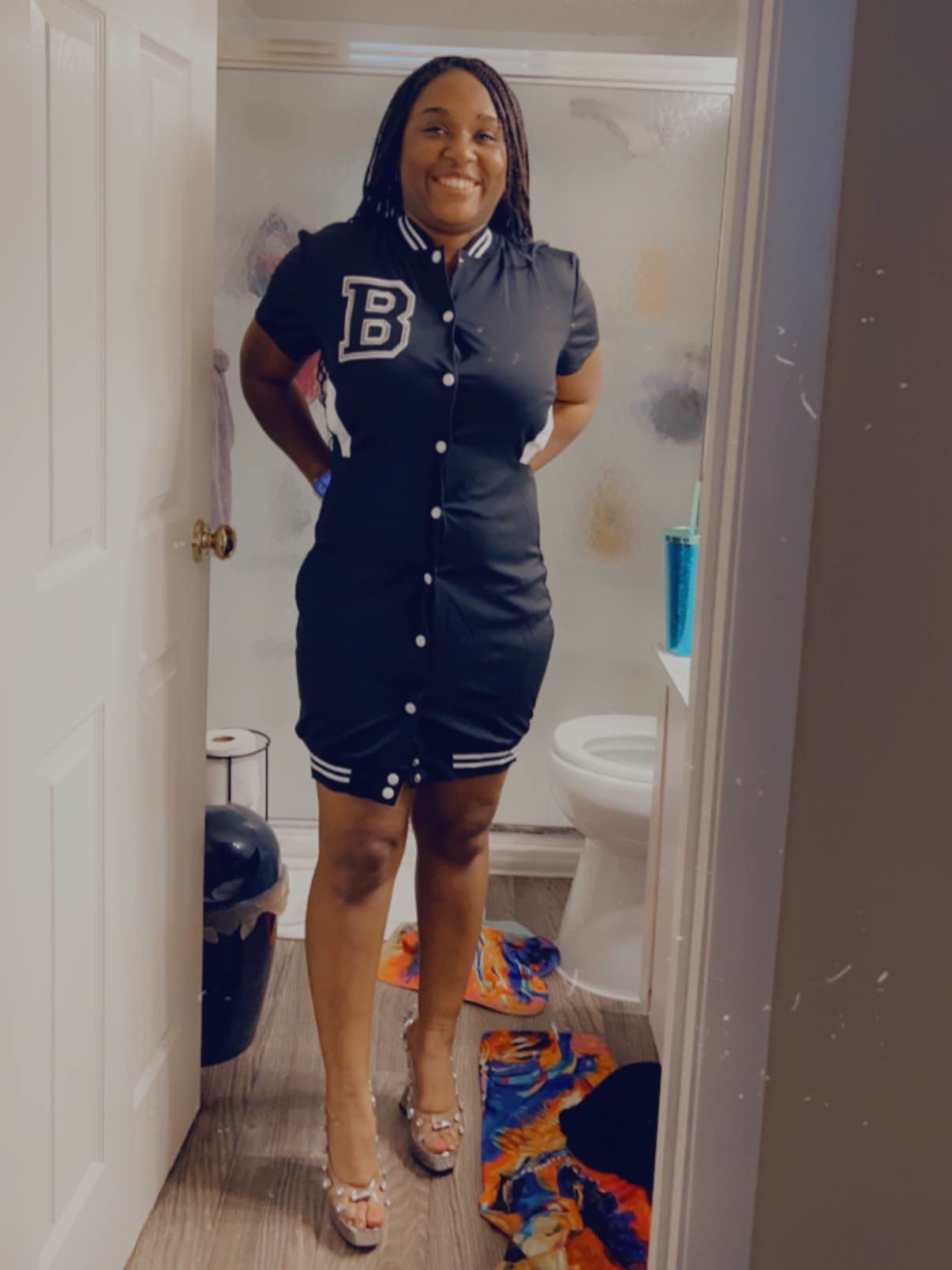 Letter Embroidery Button Front Casual Dress