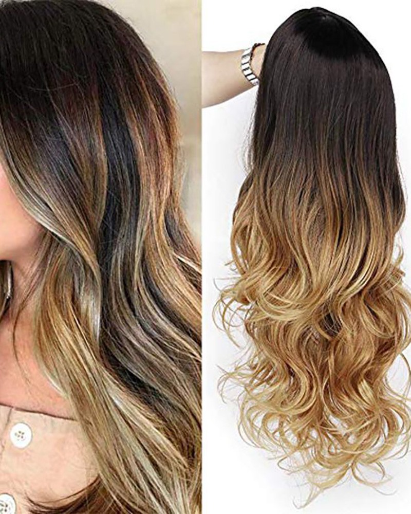 Ombre Wig Black To Light Brown Side Part Long Wavy Wig