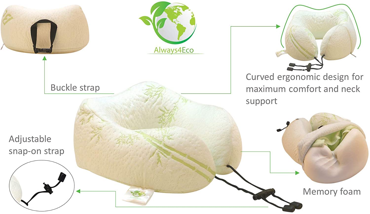 Buy Always4Eco Bamboo Travel Neck Pillow, 100 Memory Foam Cheap H