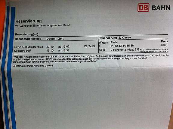 Deutsche Bahn Ticket BerlinDuisburg