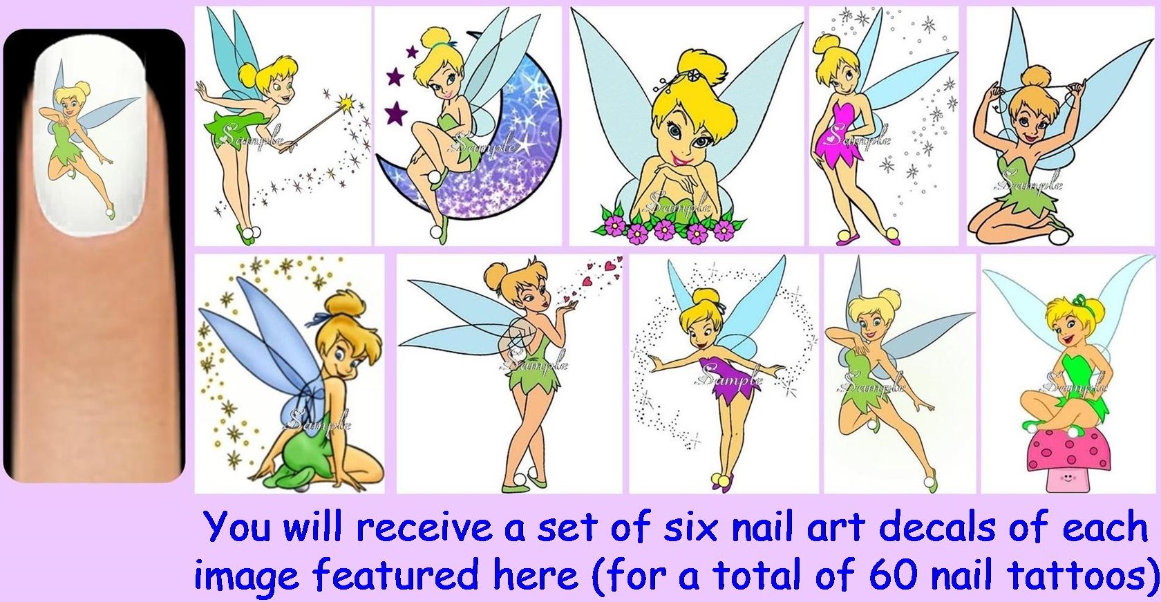 60x TINKERBELL Nail Art Decals + Free Gems Disney Fairy Fairies eBay