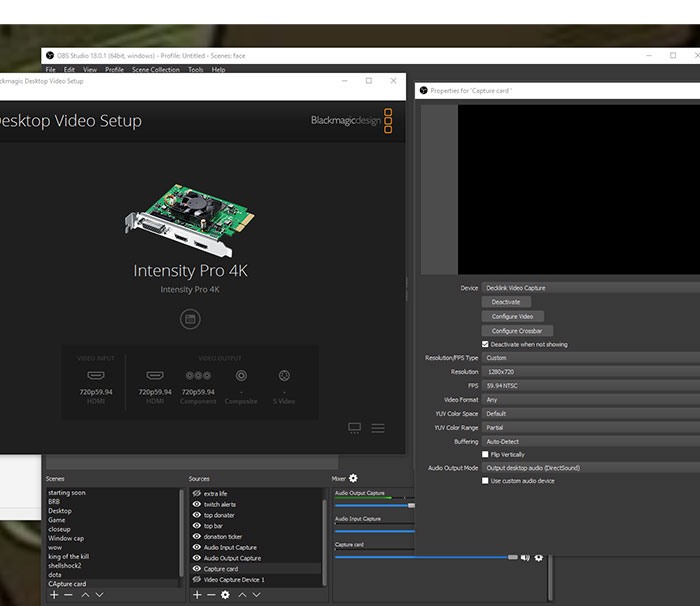 Question / Help - blackmagic intensity 4k pro, black screen in obs 