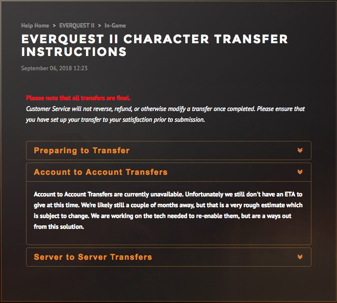 Character Account to Account Transfers Unavailable Page 6 EverQuest