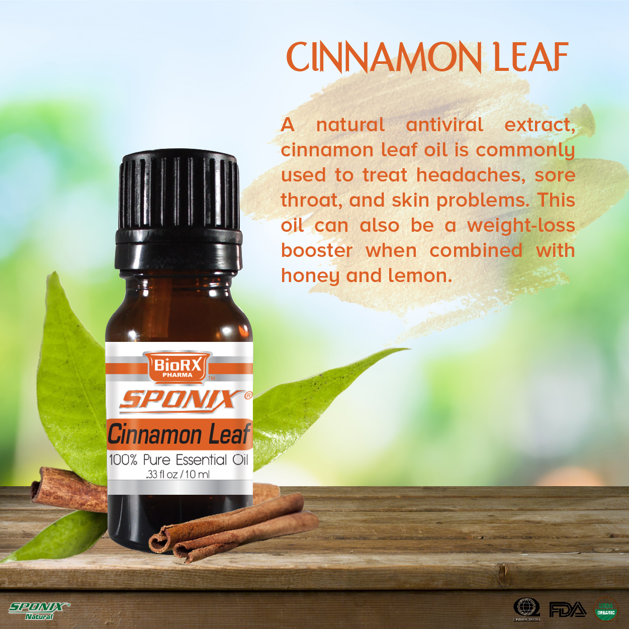 Cinnamon Leaf Essential Oil 10 mL [SCN6555] 7.19 Sponix Products, Essential Oils
