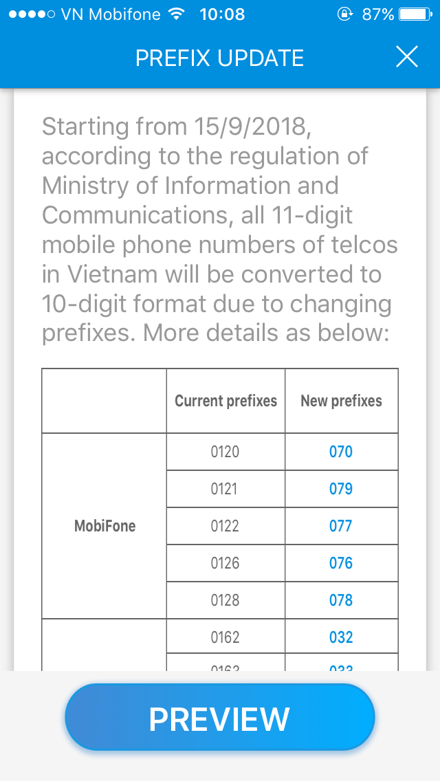 New mobile prefixes Vietnam forum