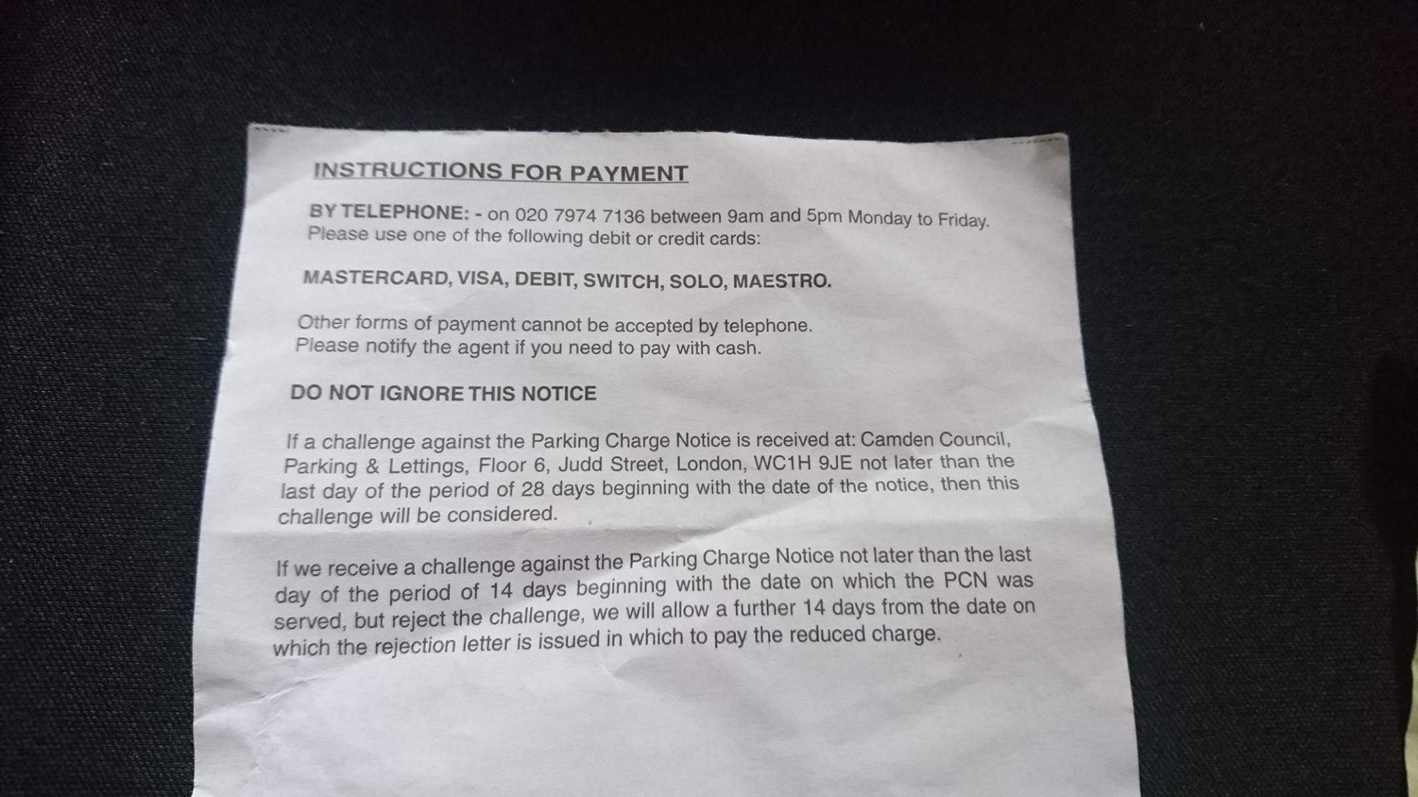 FightBack Forums > Camden Parking Charge Notice have residents permit