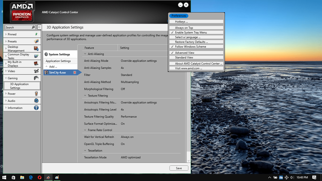 How to manage 3d settings amd nelochart