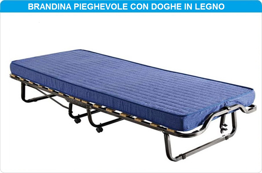 BRANDINA LETTO RETE PIEGHEVOLE A DOGHE CON MATERASSO SINGOLA CON RUOTE