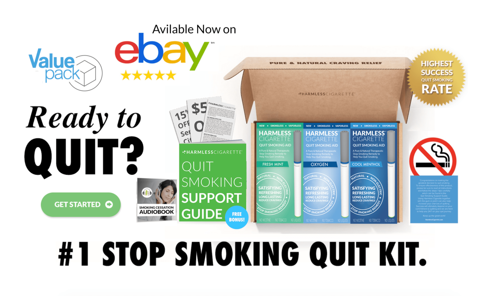 Harmless Cigarette Natural Stop Smoking Aid Satisfying Oxygen Flavored