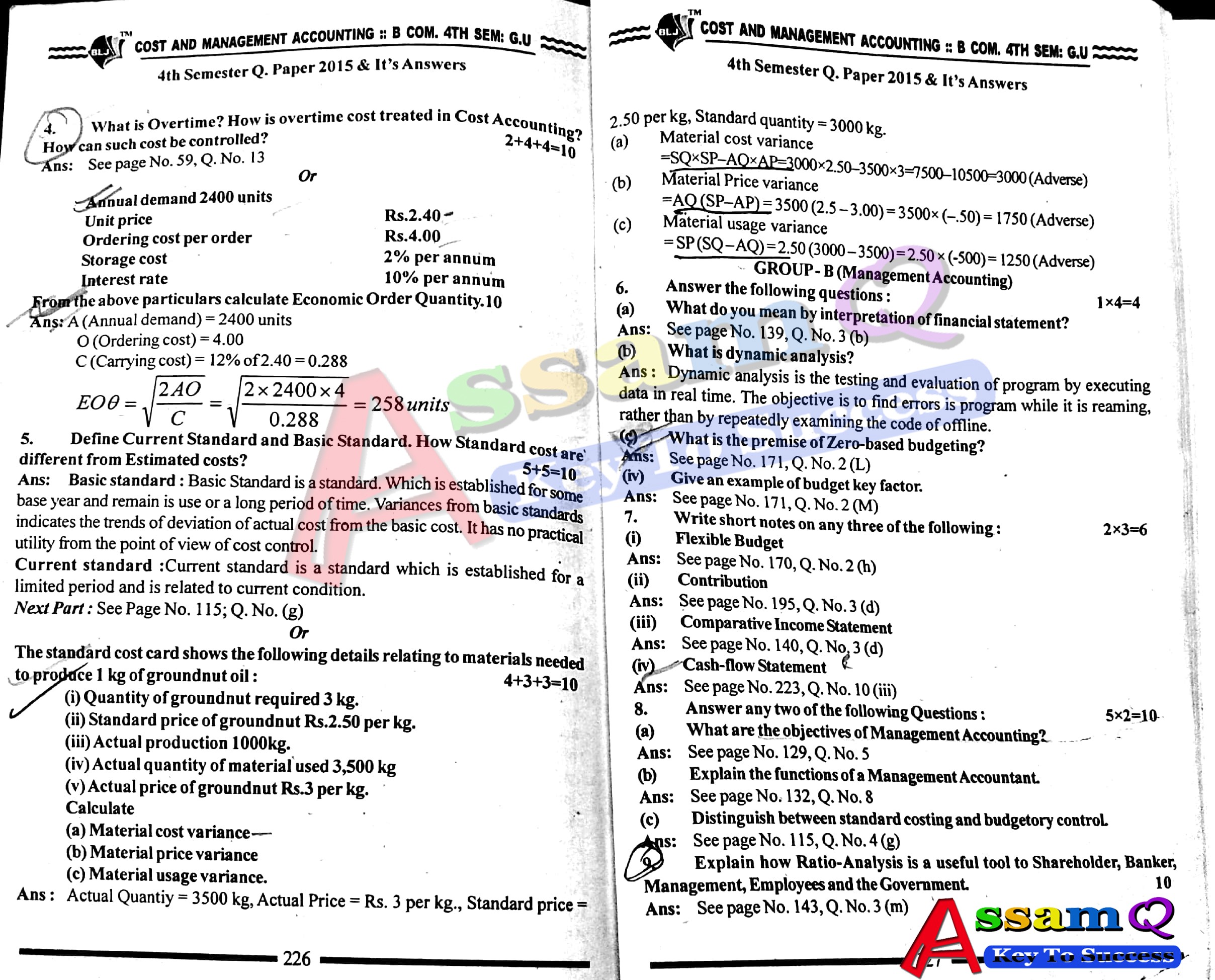 Gauahti University B.com Previous years Question Paper (2011.