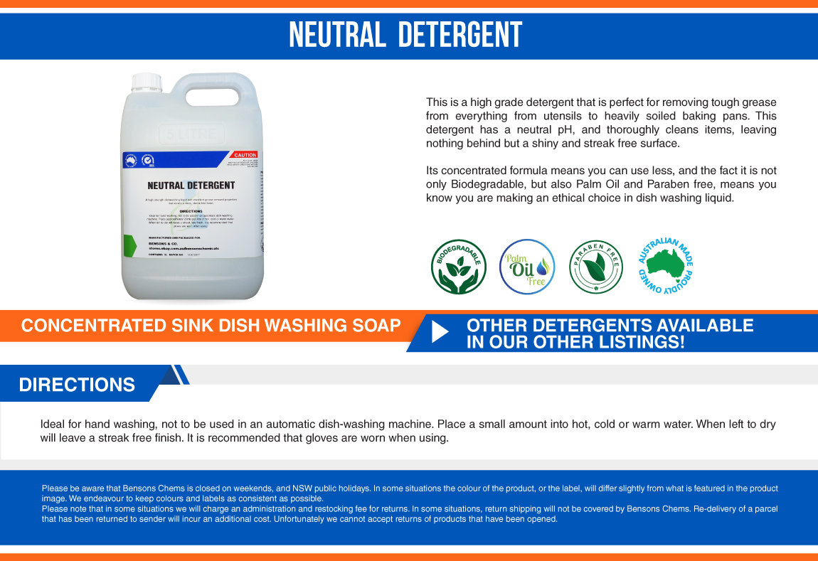5 Litre Neutral pH Detergent Concentrated Sink Dish Washing Soap 5L eBay