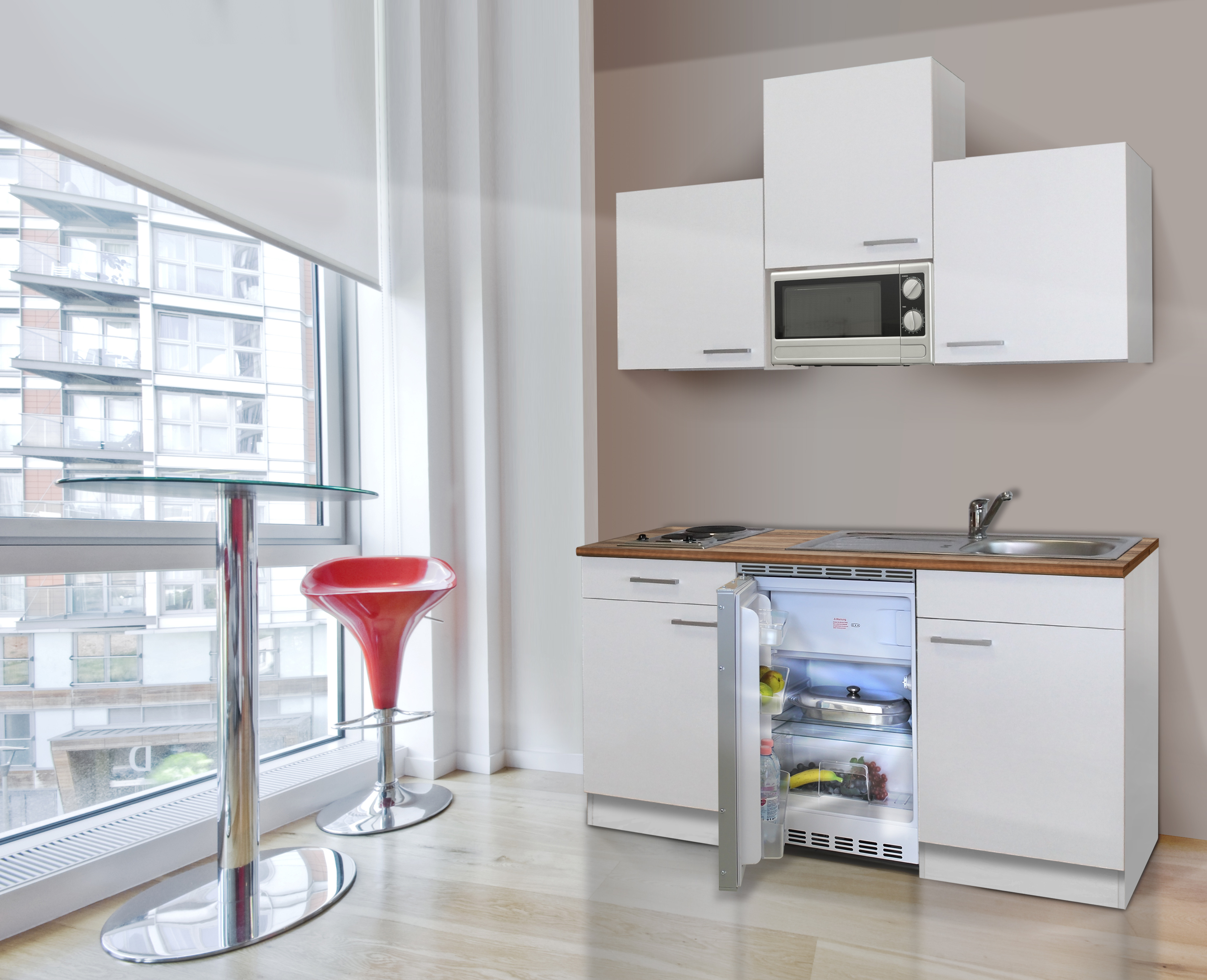 Miniküche Küche Singleküche Küchenzeile Einbau Küchenblock 150 cm weiß