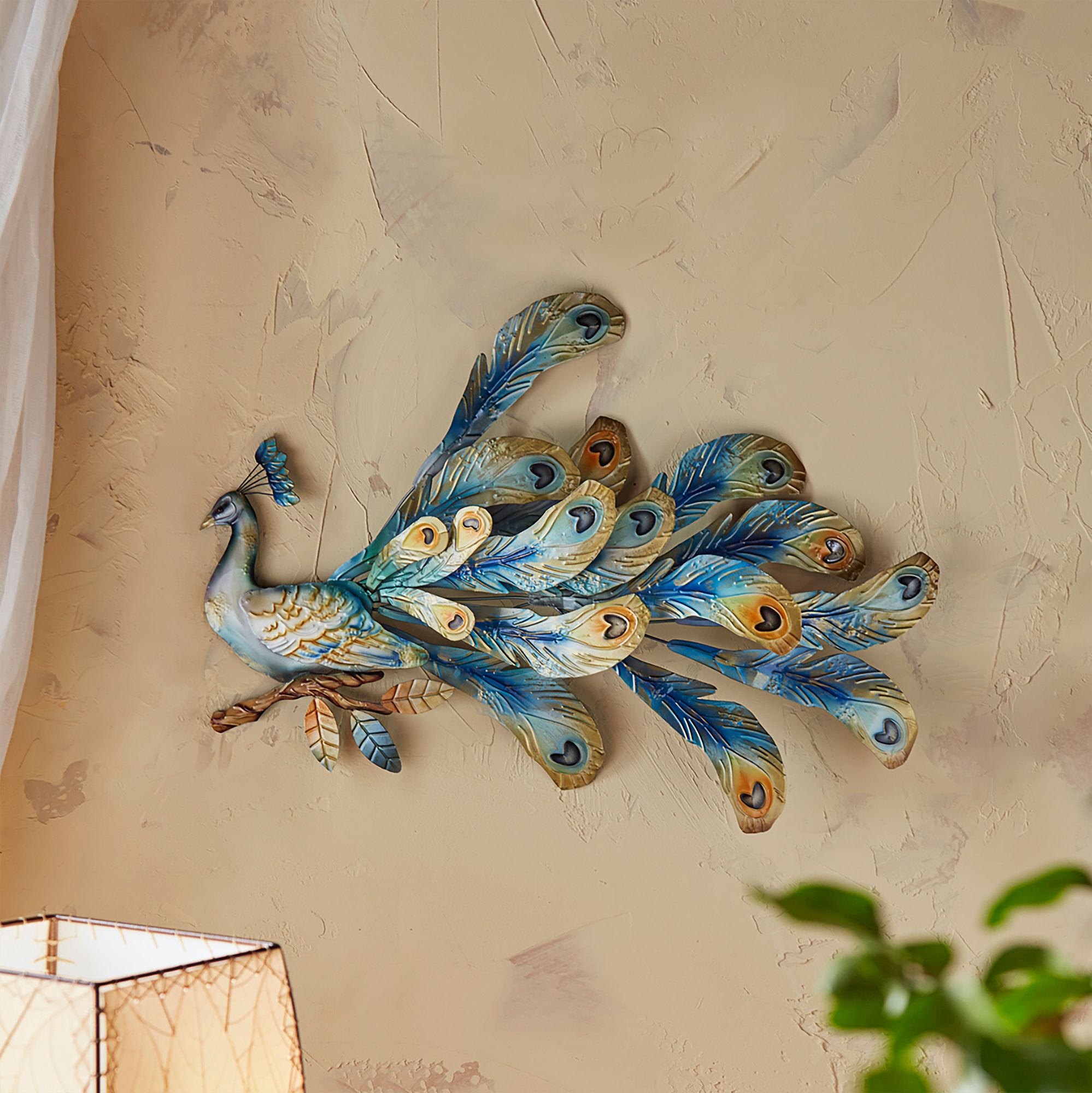 Eangee Peacock Seated 18" Wide Metal Peacock Wall Decor 088H0