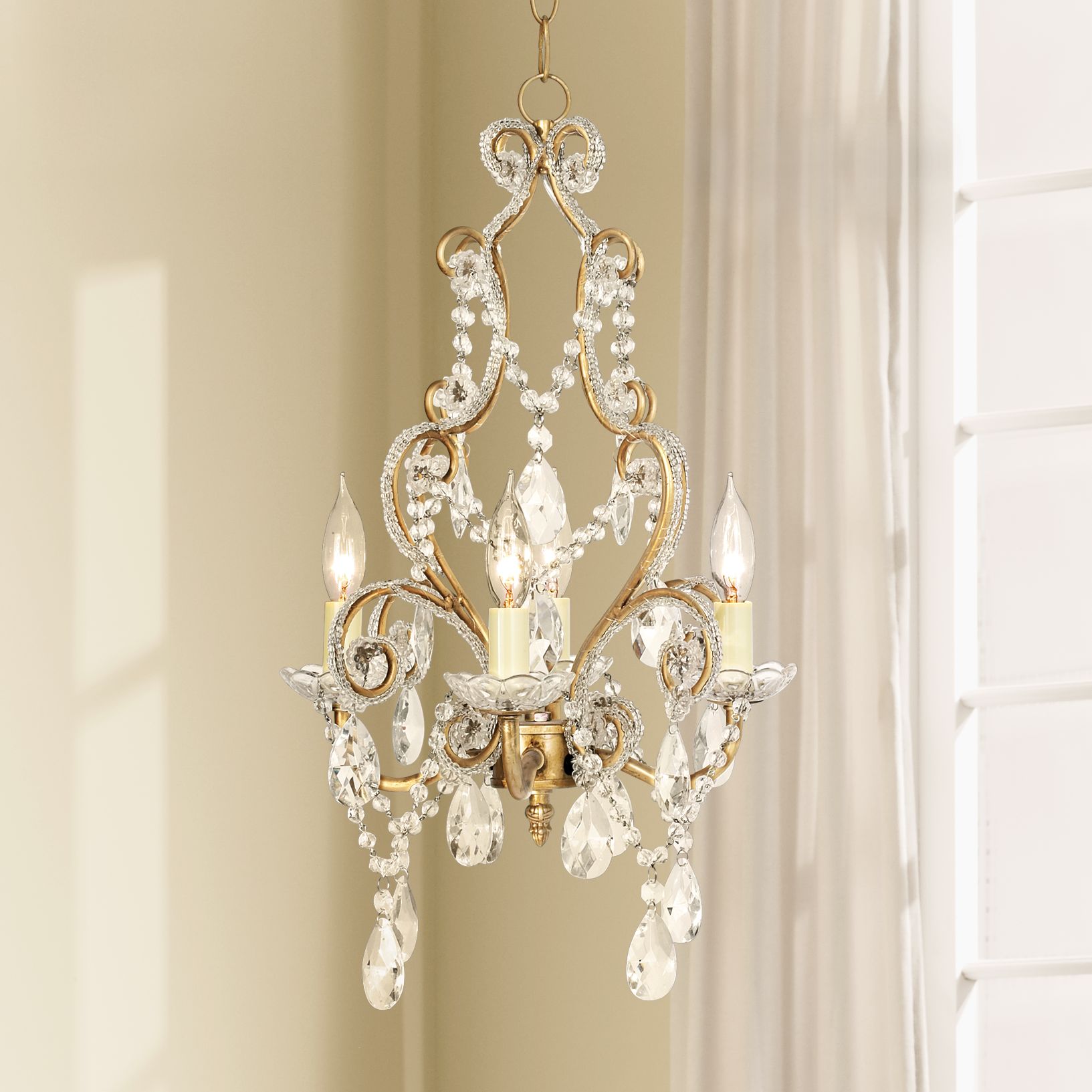 Antique Gold with Clear Beads Swag PlugIn Chandelier 09275 Lamps Plus