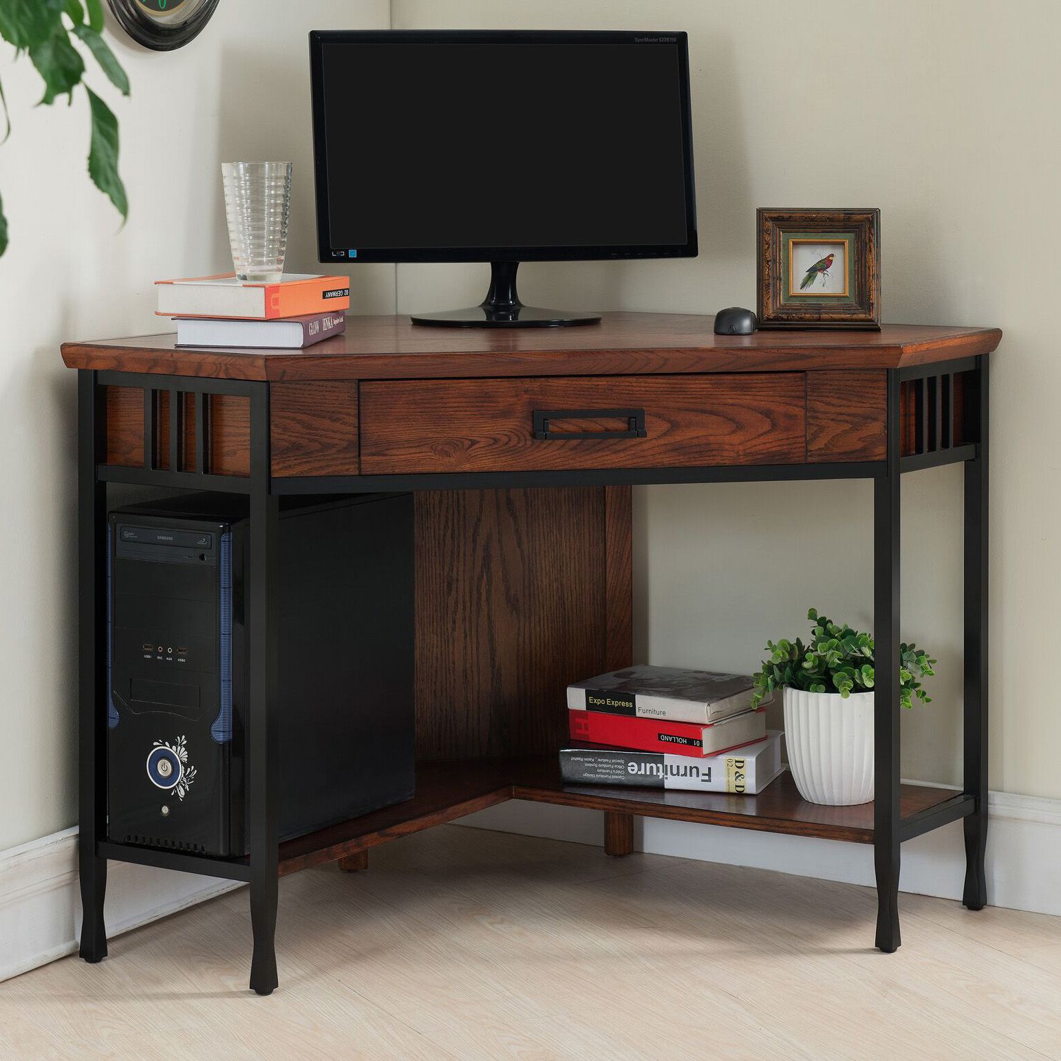 Mission Oak Corner Computer Desk Ironcraft 48" Wide Mission Oak Corner Computer Writing Desk 10G73