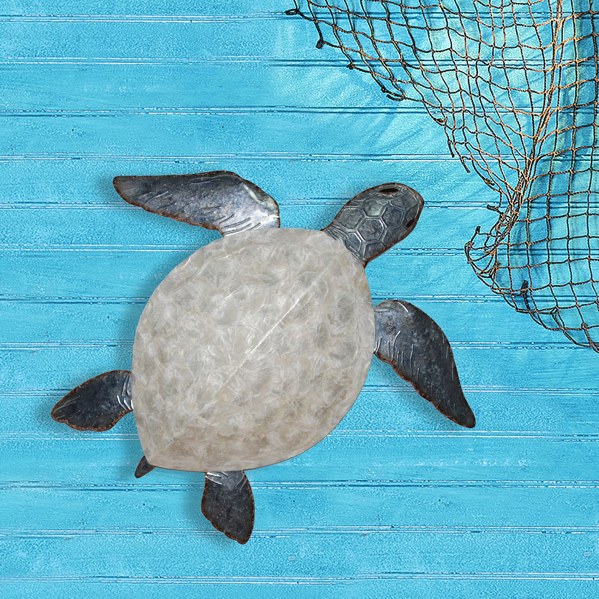 Sea Turtle 24" Wide Pewter with Pearl Capiz Shell Wall Decor 113H0