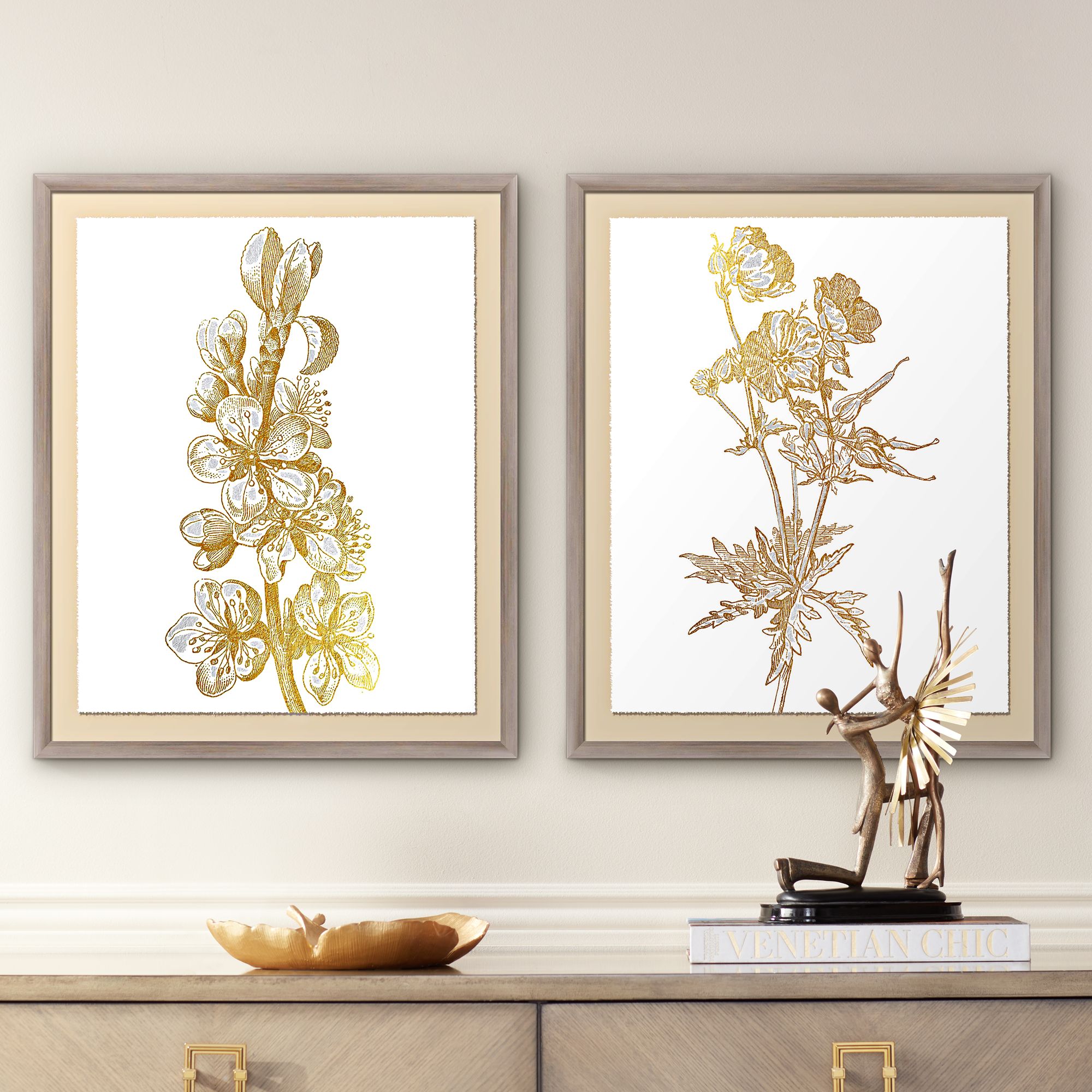 Botanical 23 1/2" High 2Piece Framed Giclee Wall Art Set 12P33