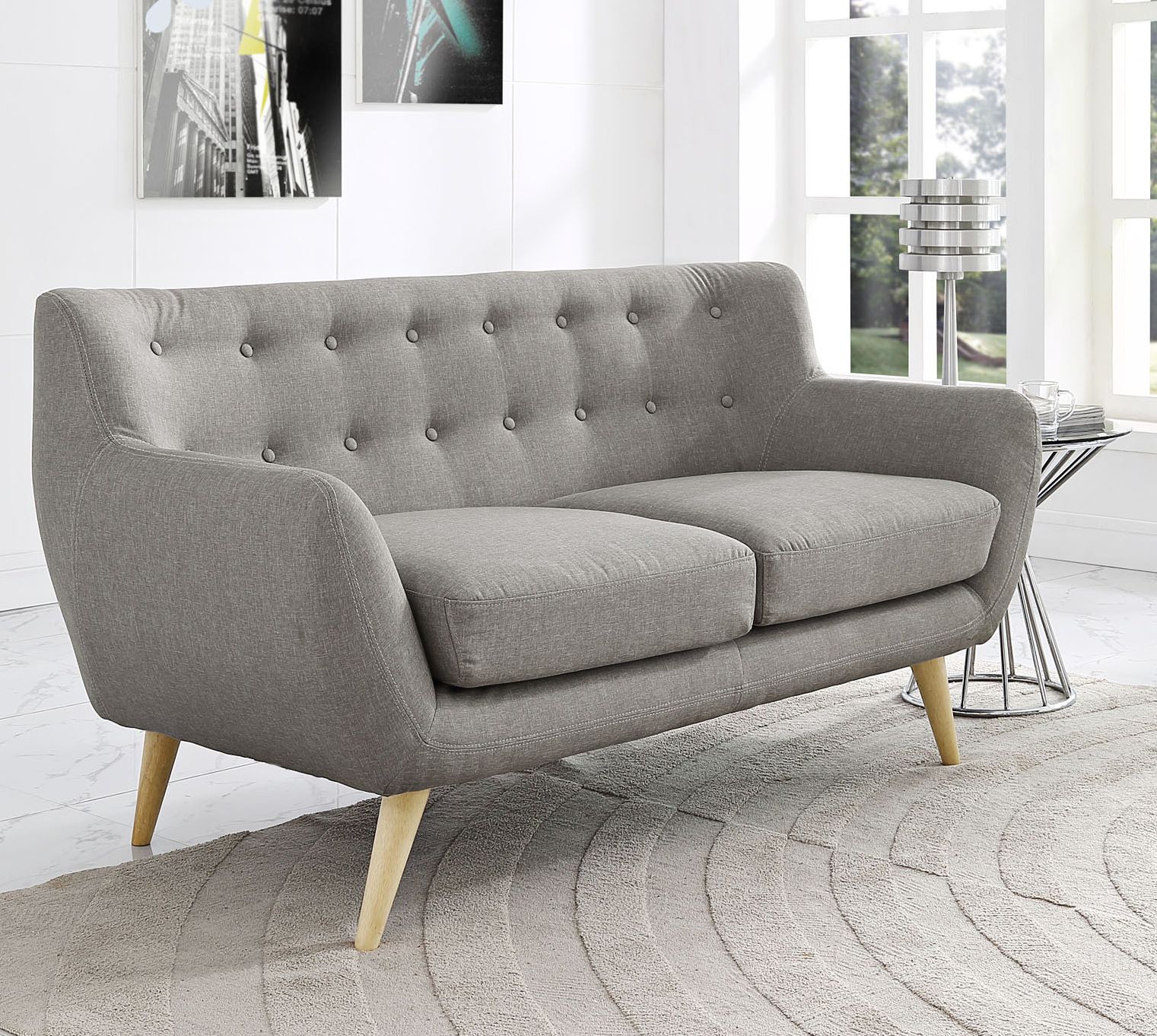 Remark 61 1/2" Wide Light Gray Fabric Tufted Loveseat 13H77 Lamps Plus