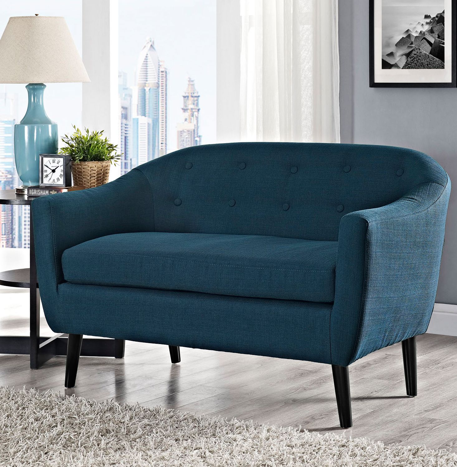 Wit Azure Fabric Tufted Loveseat 13H94 Lamps Plus