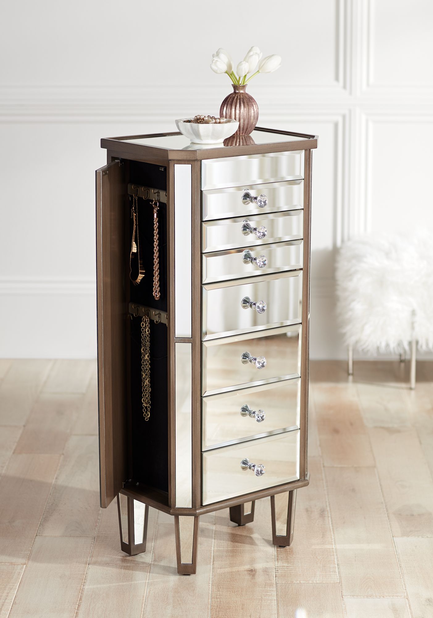 Vicenta 40 1/2" High 7Drawer Mirrored Jewelry Armoire 14H19 Lamps