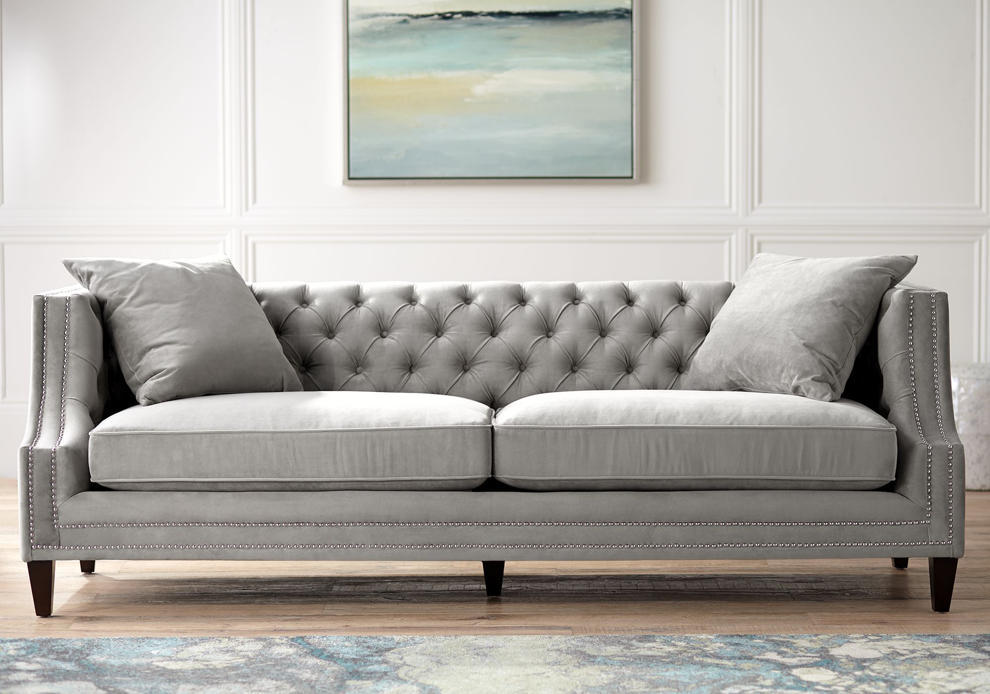 Light Grey Velvet Tufted Sofa Shop wayfair.ca for a zillion things