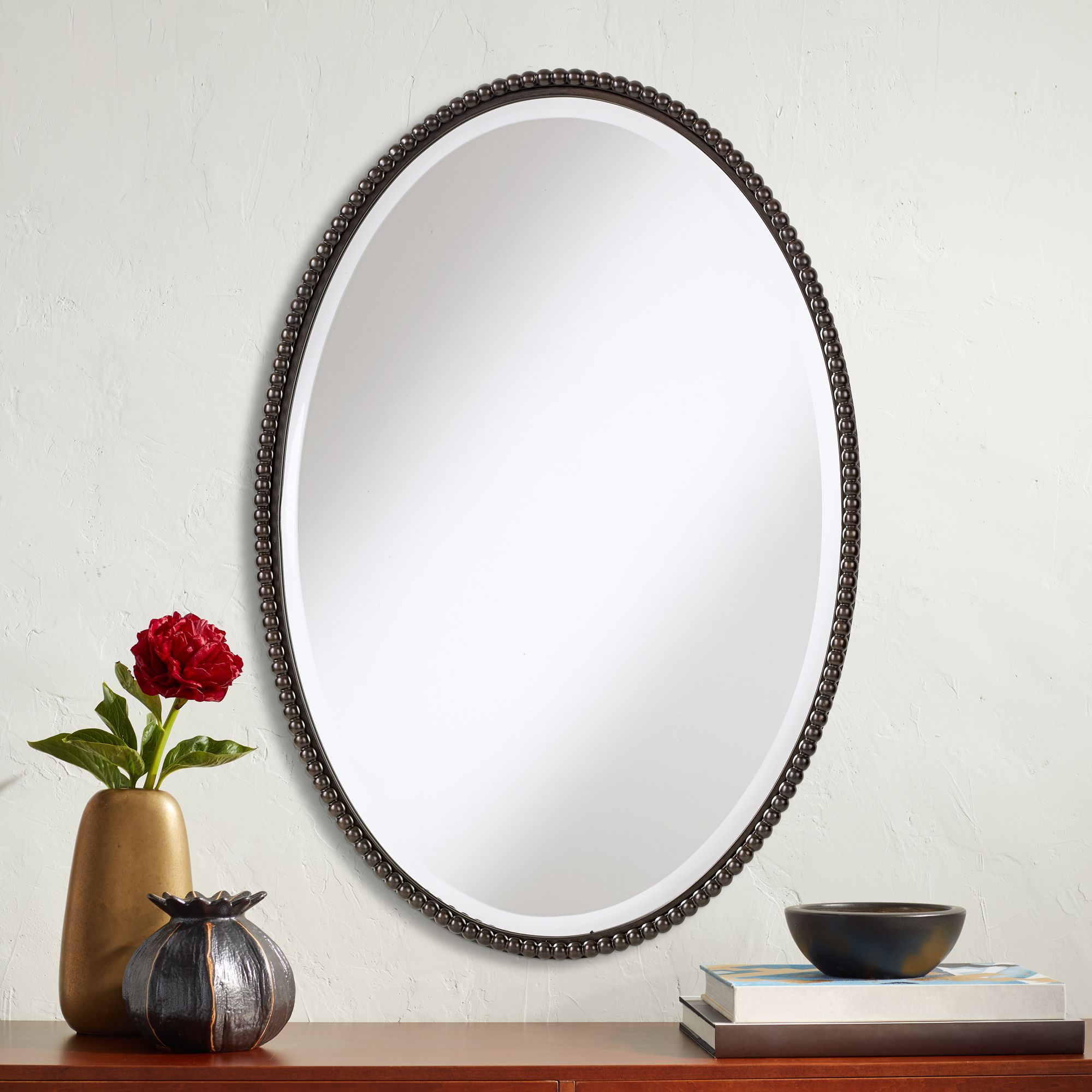 Uttermost Sherise Bronze Beaded 22" x 32" Oval Wall Mirror 15020