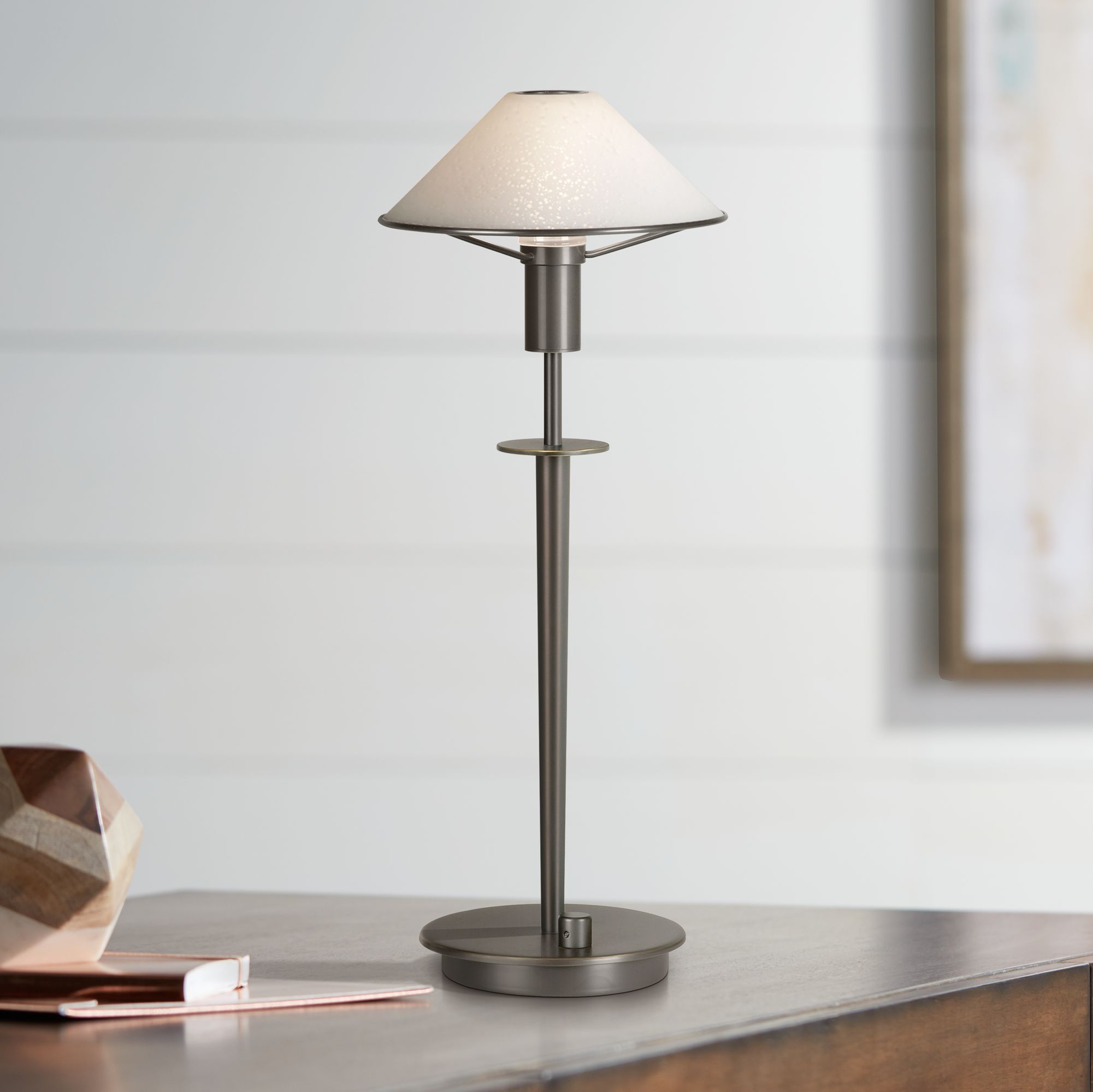 Holtkoetter White Glass Shade Olde Bronze Halogen Desk Lamp 15778