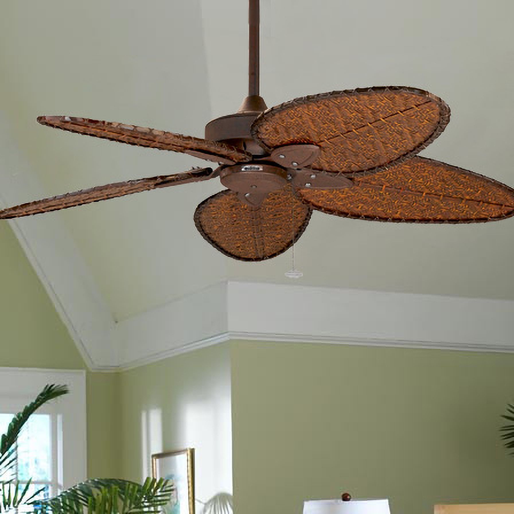 52" Fanimation Windpointe Rust Bamboo Damp Rated Fan with Pull Chain