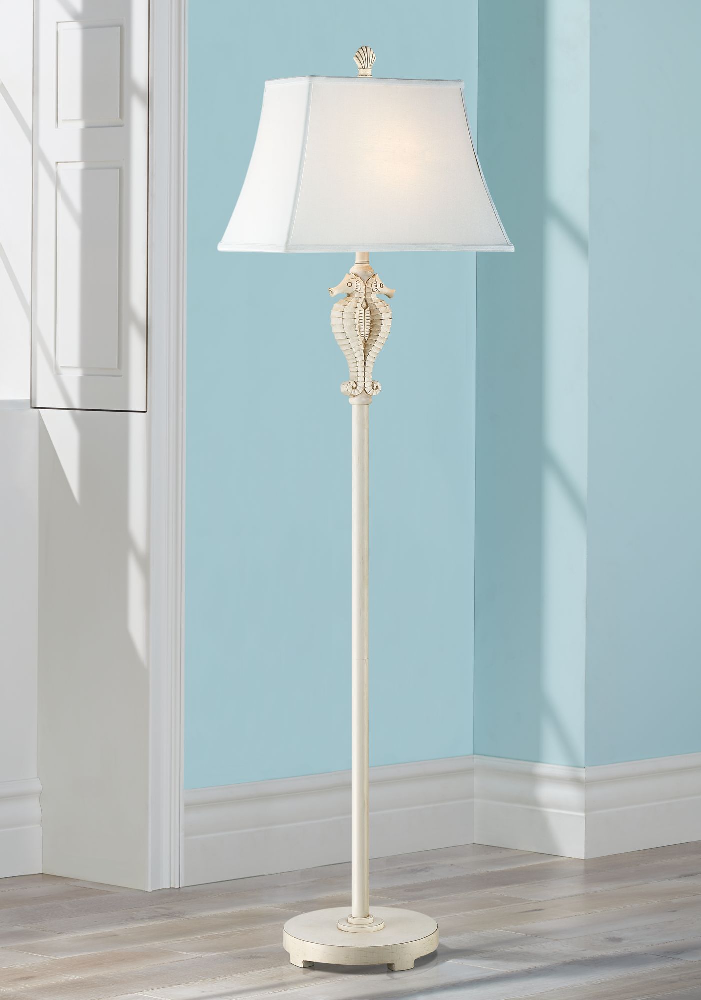 Seahorse Antique White Sculpted Coastal Floor Lamp 16J68 Lamps Plus