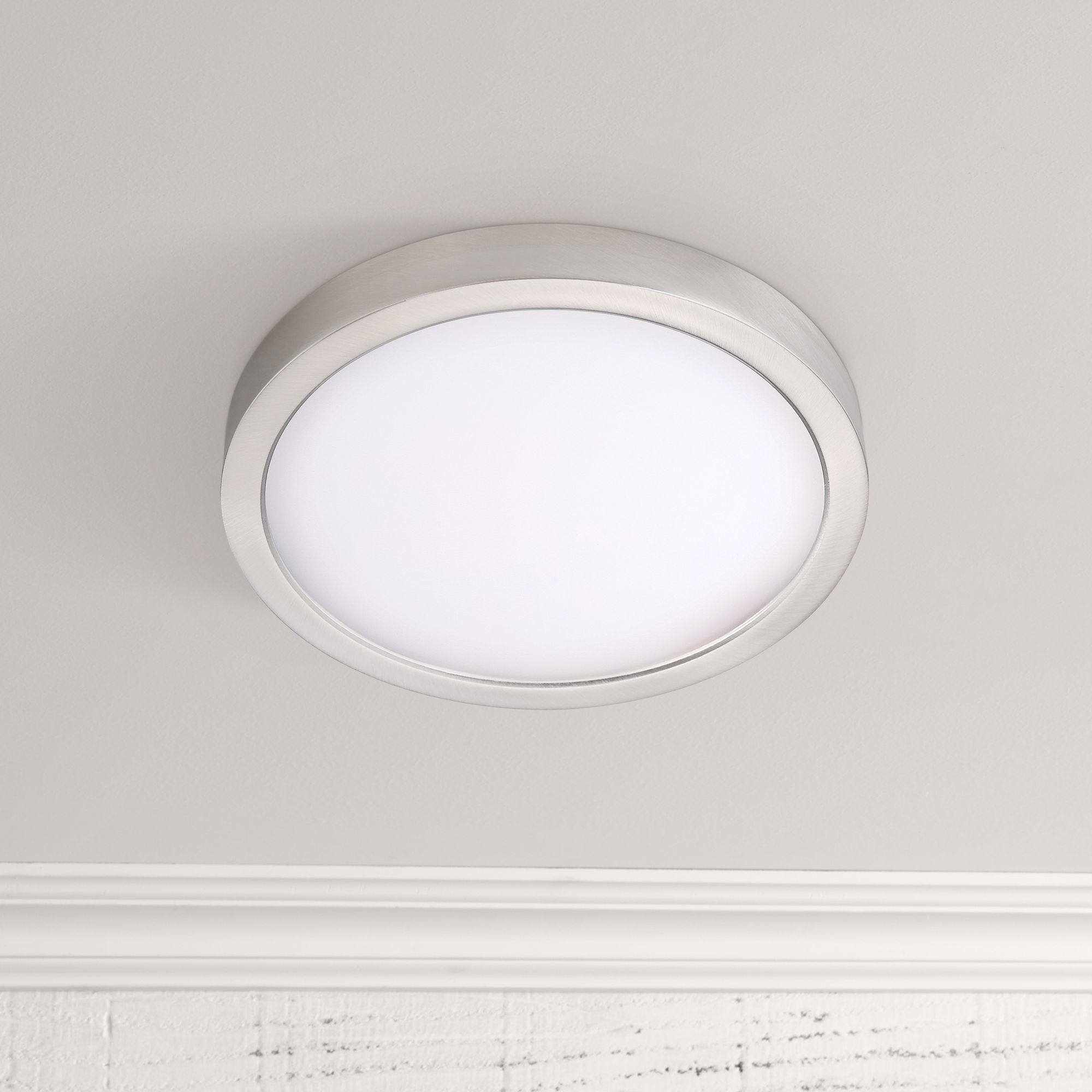 Disk 8" Wide Nickel Round LED IndoorOutdoor Ceiling Light 17X36