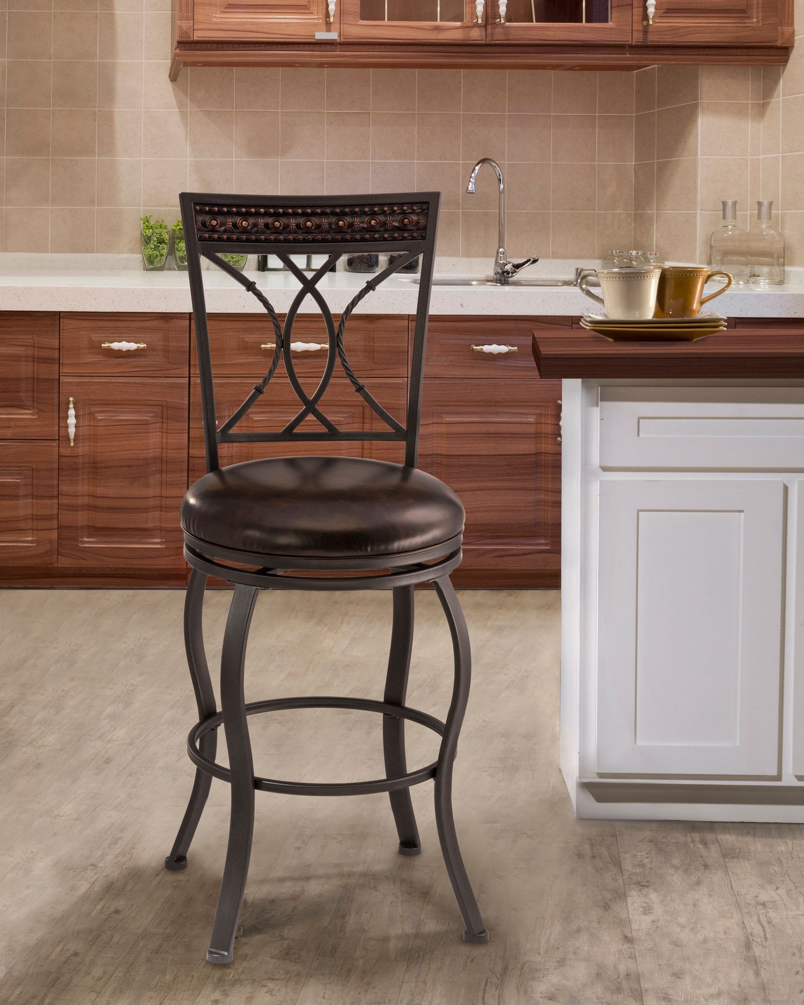 Kirkham Dark Brown Faux Leather Swivel Counter Stool 19M01 Lamps Plus