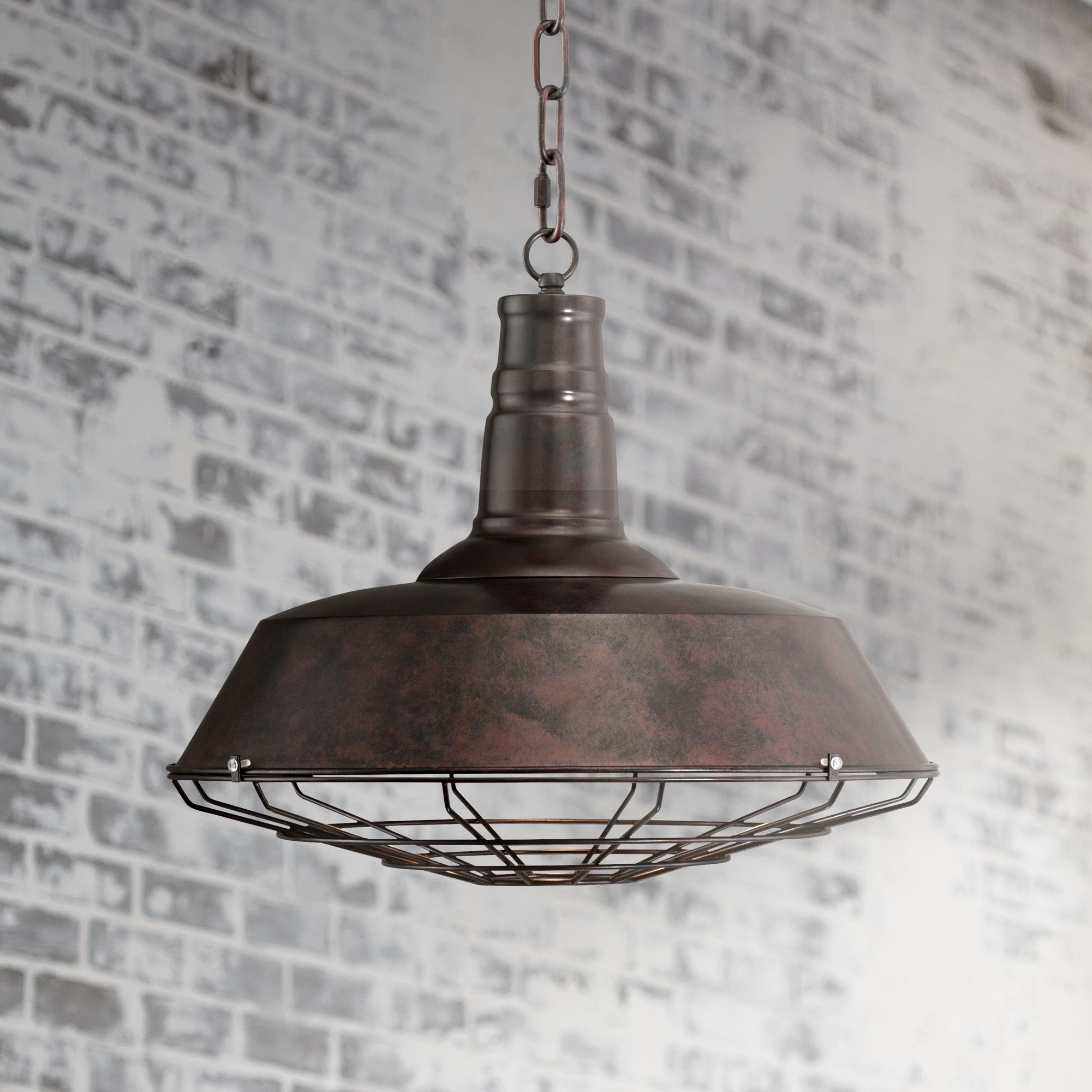 Tiedra Bronze 18 1/4" Wide Industrial Cage Pendant Light 1F144