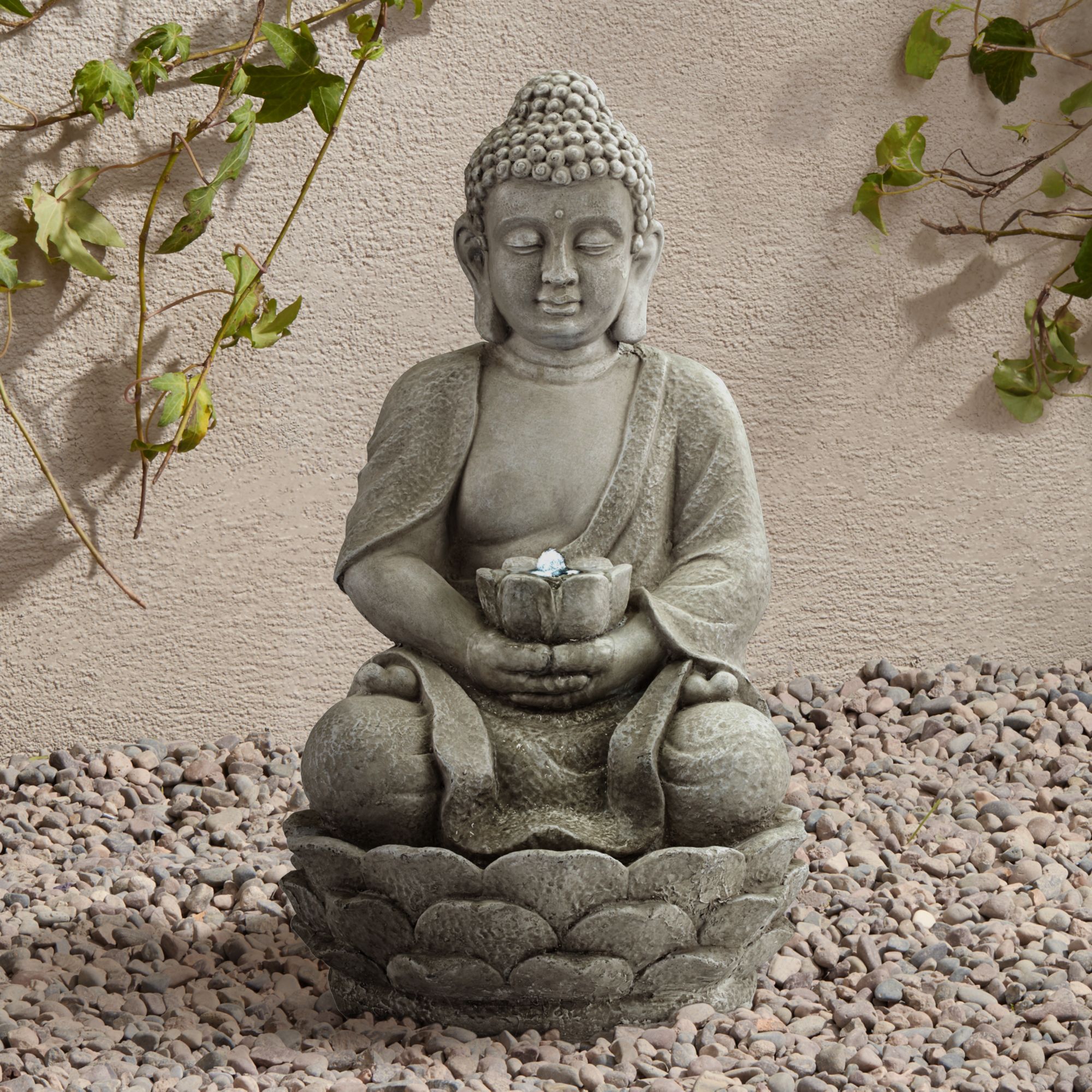 Sitting Buddha 22" High LED Faux Stone Outdoor Fountain 1G434