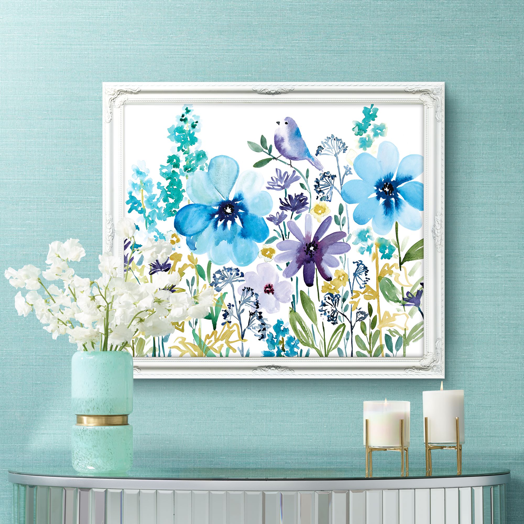PeekABlue 32" Wide Illustrated Framed Floral Wall Art 1N578