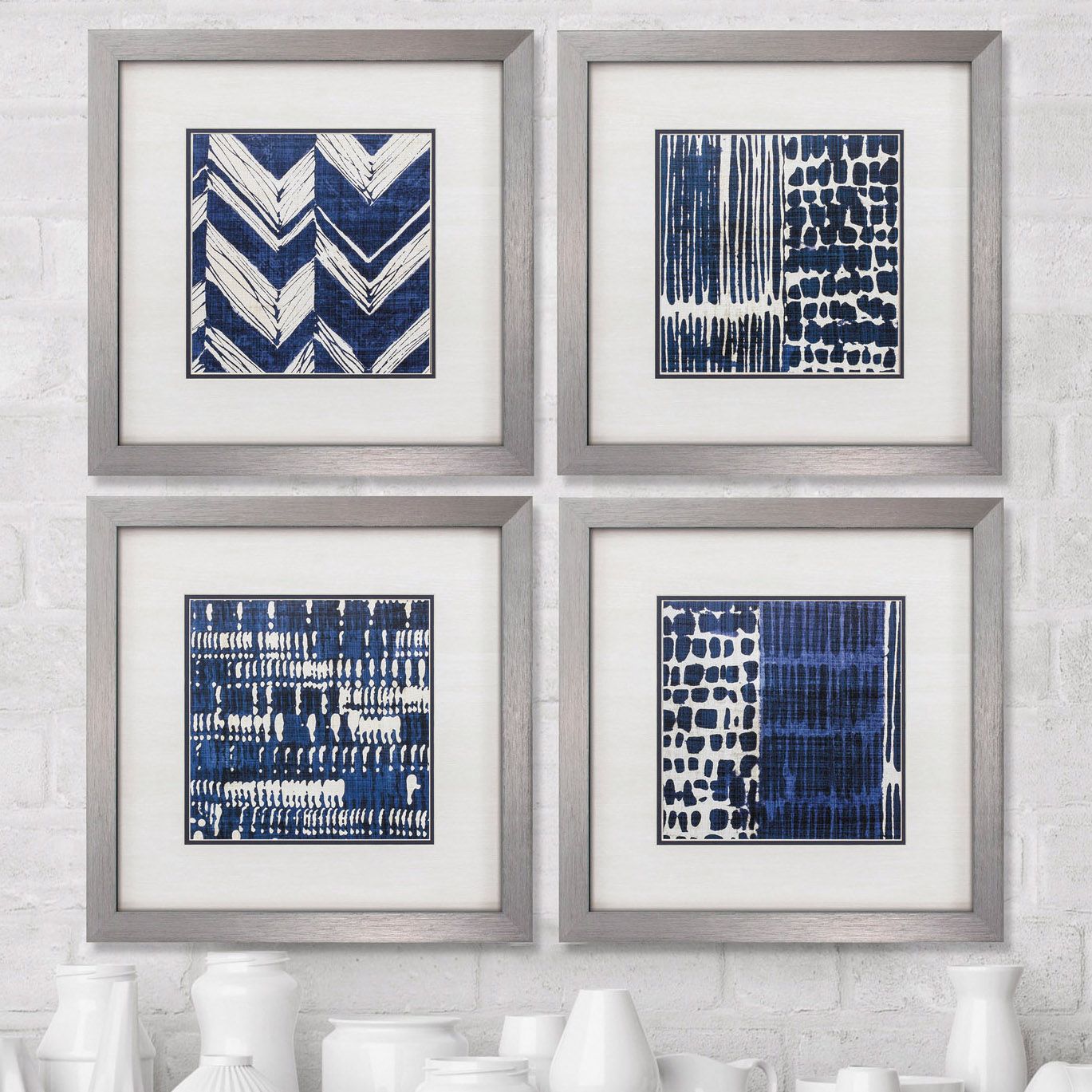 Indigo Batik 21" Square 4Piece Framed Wall Art Set 1R083 Lamps Plus