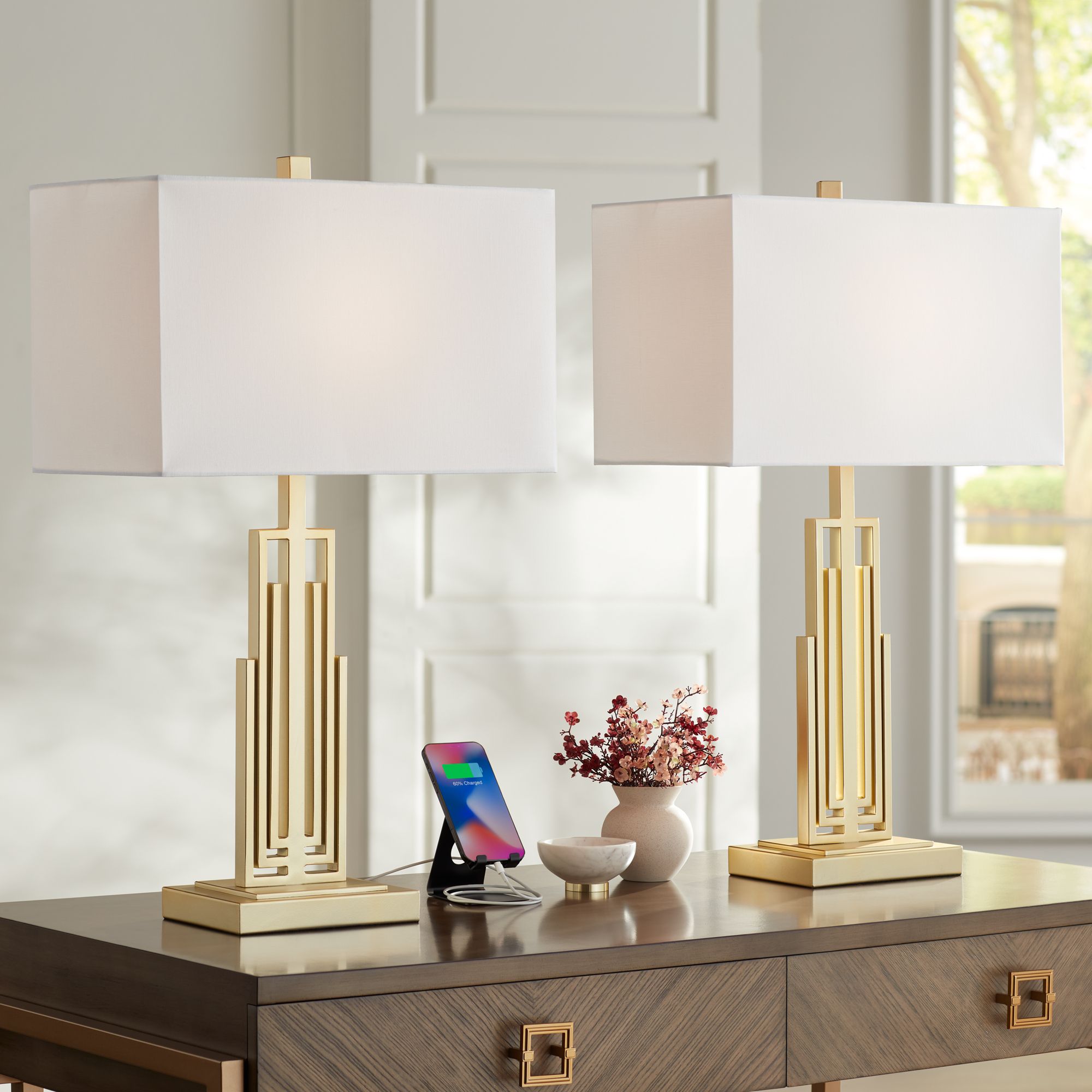 Sonia Gold Metal Table Lamps Set of 2 with USB Ports 206D0 Lamps Plus