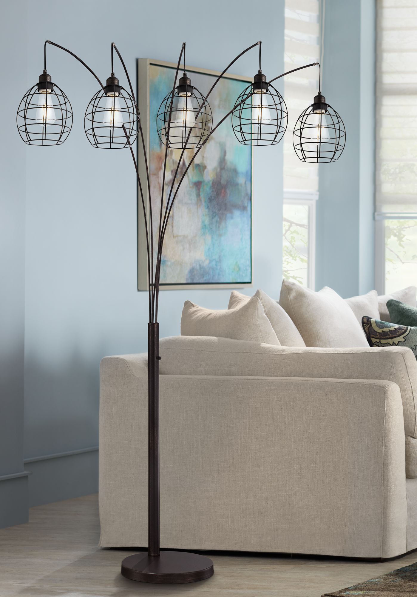 Lite Source Kaden Copper Bronze Cage 5Light Arc Floor Lamp 21J78