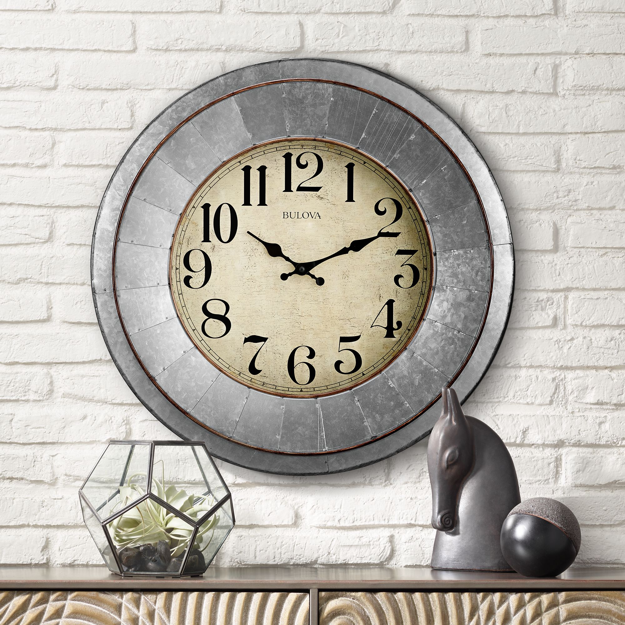 Bulova Industrial Silver Metal 20" Round Wall Clock 21M98 Lamps Plus