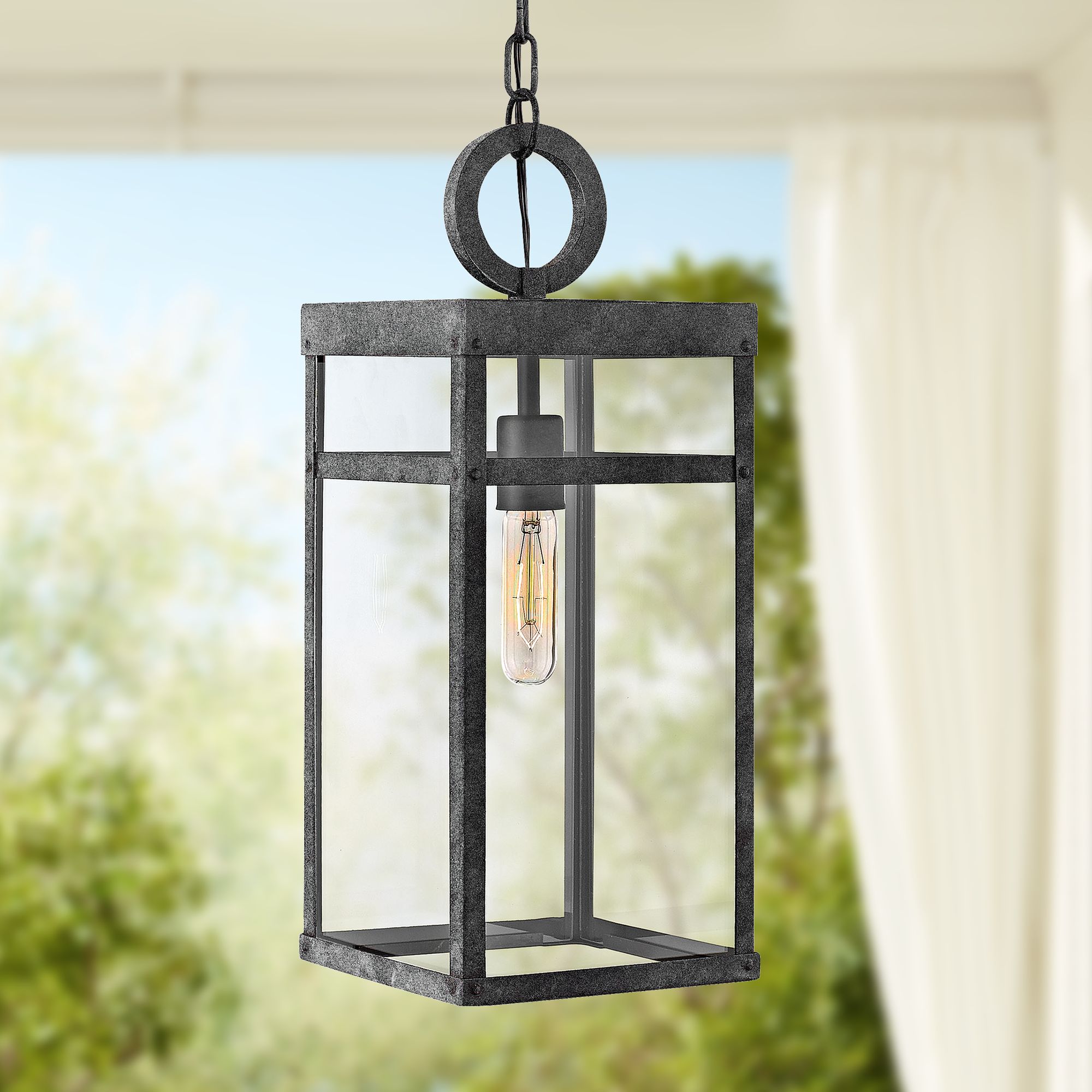 Hinkley Porter 19" High Aged Zinc Outdoor Hanging Light 21N19