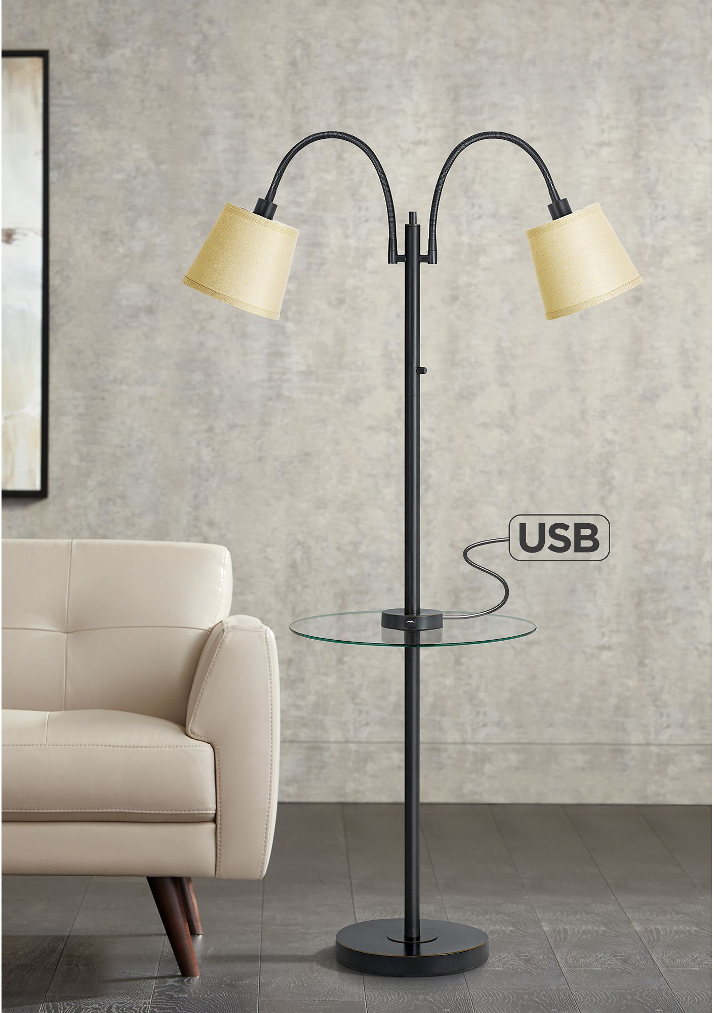 Morrow Bronze Tray Table Floor Lamp with USB Port and Outlet 64M39