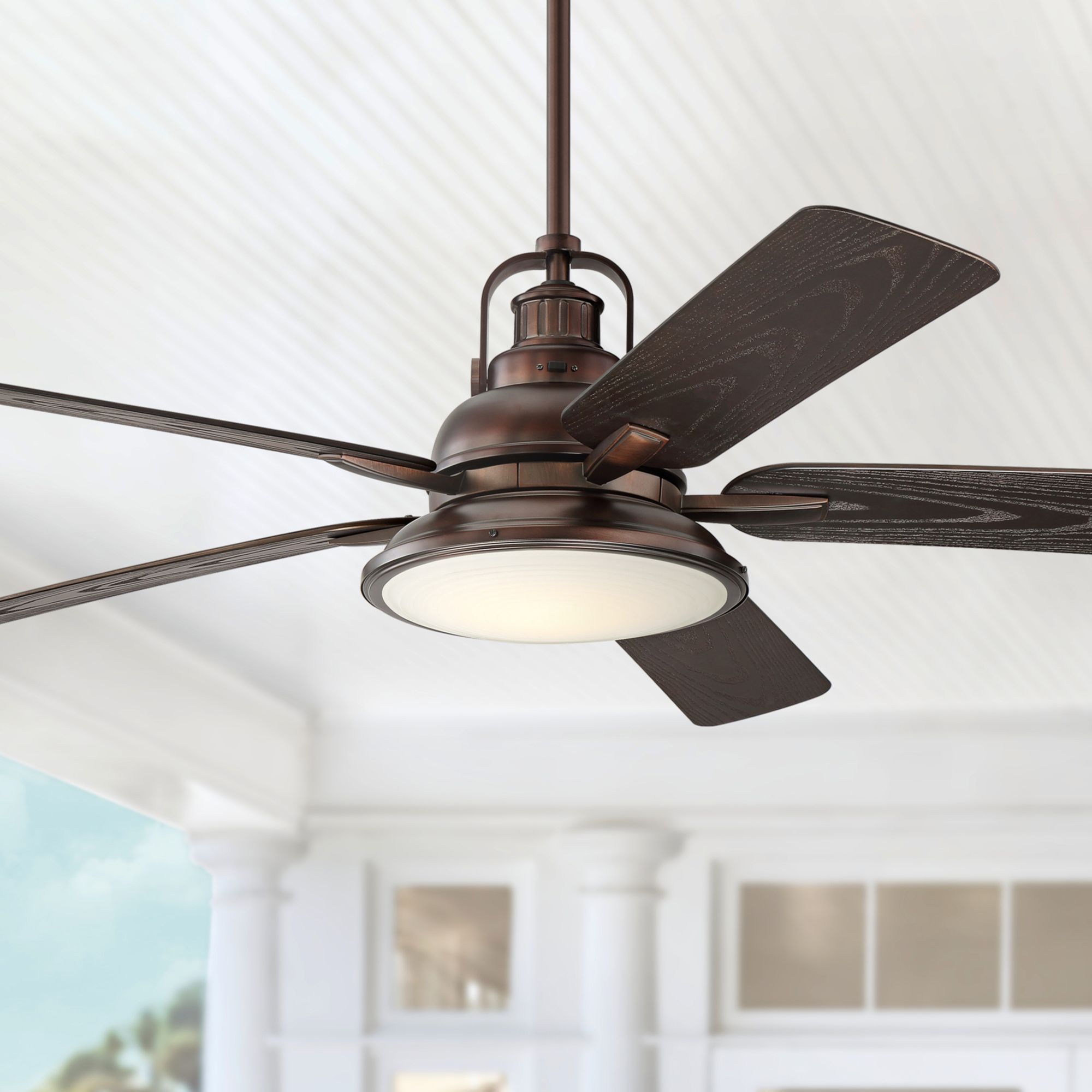 60" Wind and Sea Bronze Finish LED Outdoor Ceiling Fan 24J52 Lamps