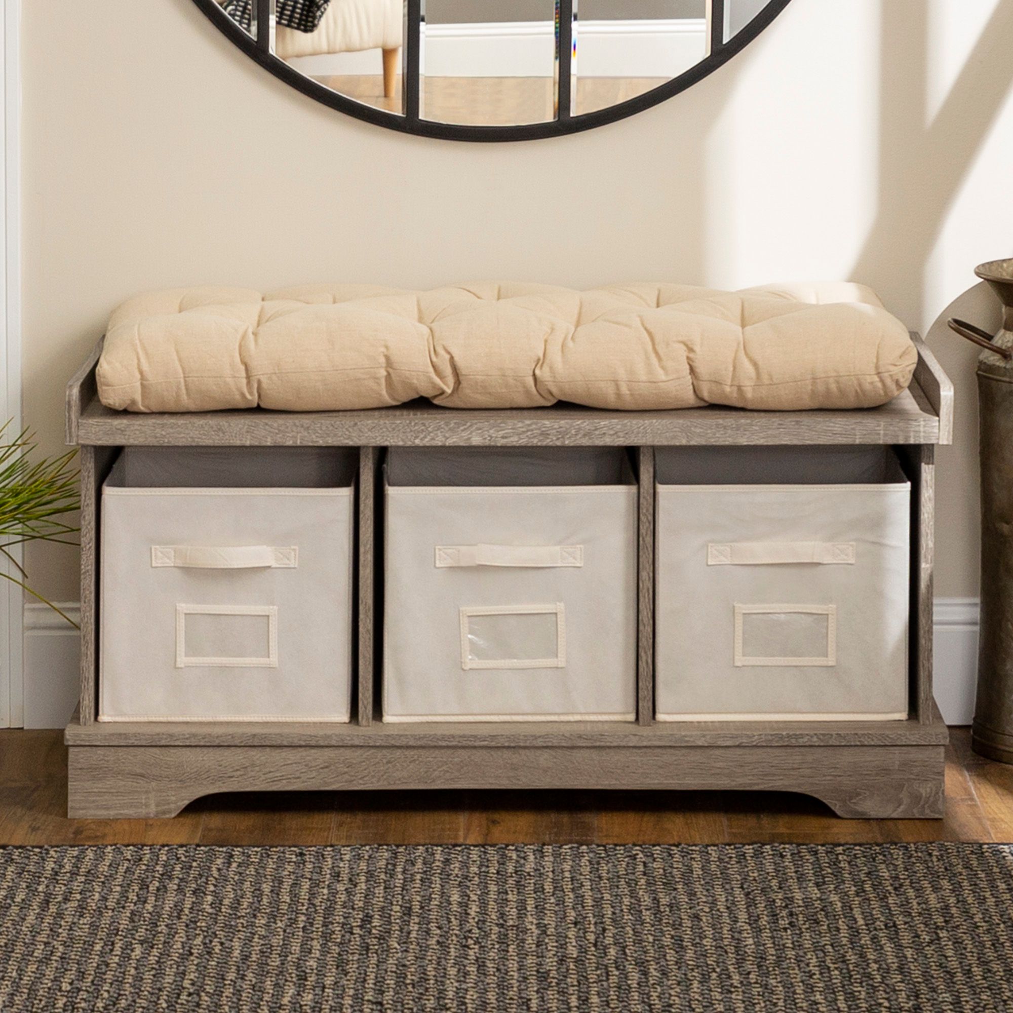 Carvallo Driftwood 3Cubby Storage Bench with Bins