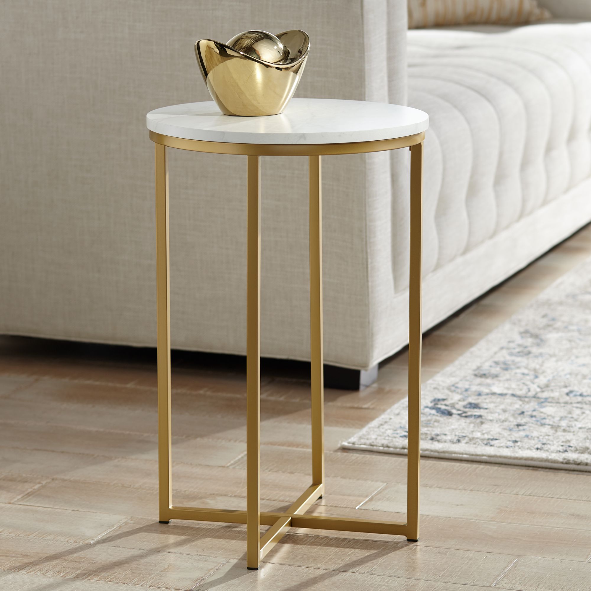 Gold And Marble Side Table Aurelia 16" Wide Faux Marble and Gold Modern Side Table 24W34
