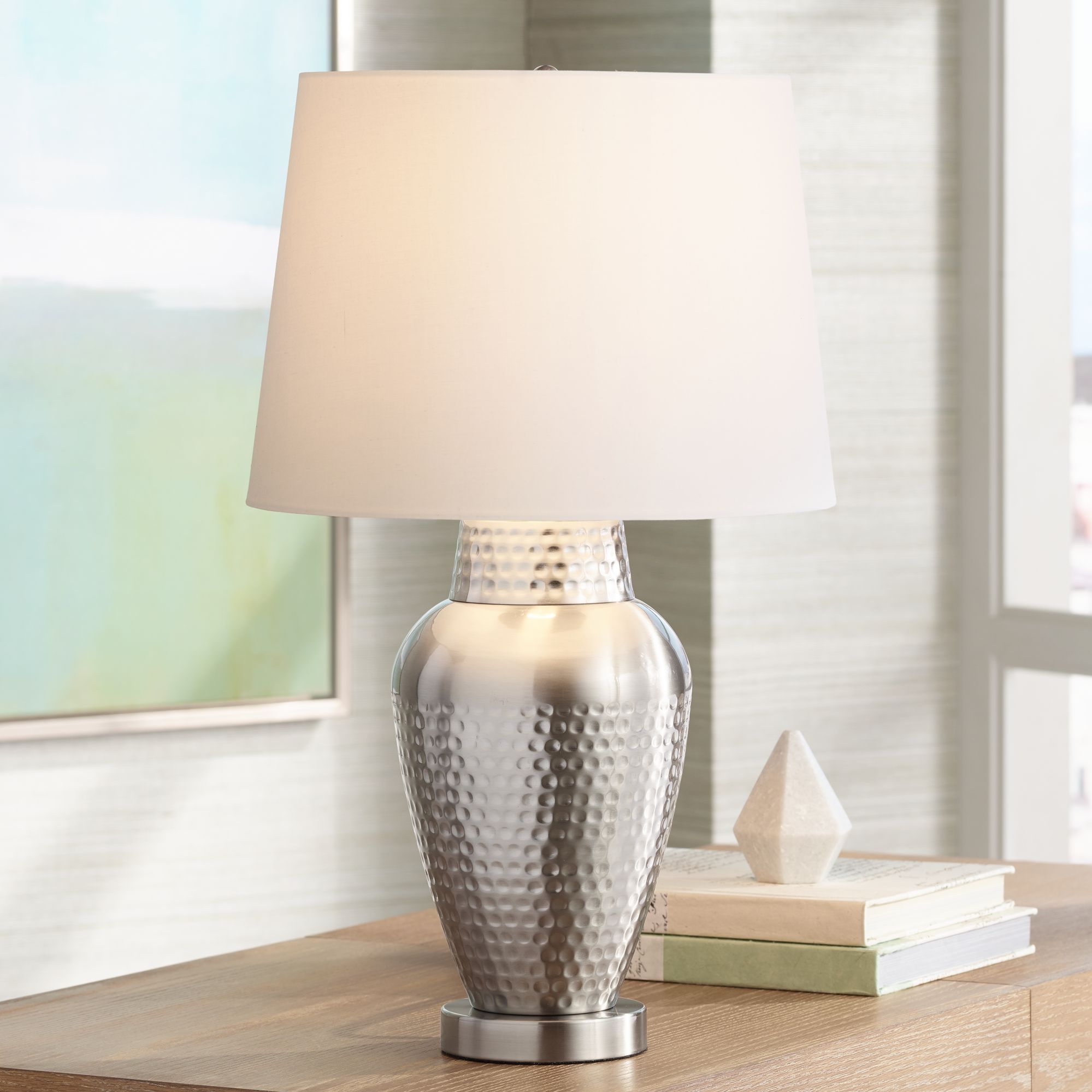 Rupert Brushed Nickel Hammered Metal Table Lamp 2G943 Lamps Plus