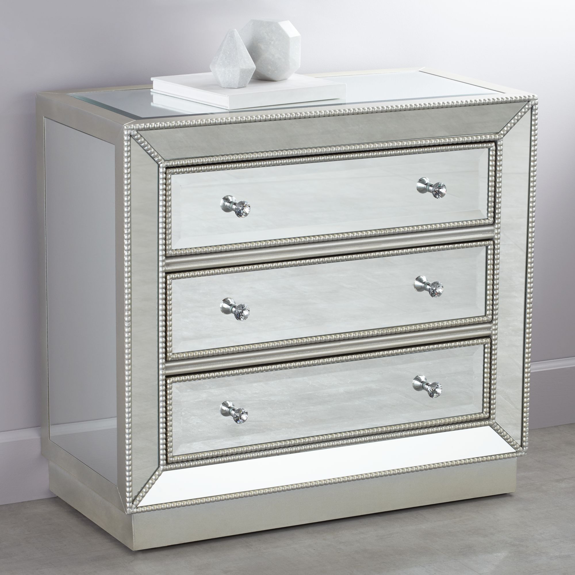 Trevi 32" Wide 3Drawer Silver Mirrored Accent Chest