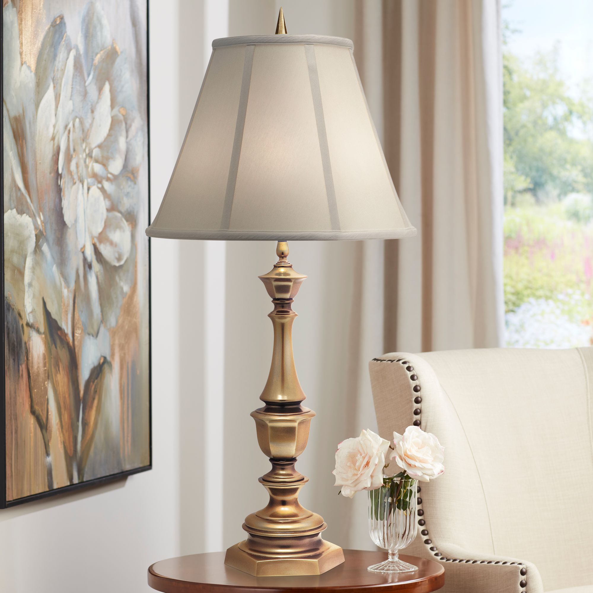 Stiffel Ivory And Antique Brass Table Lamp 2X829